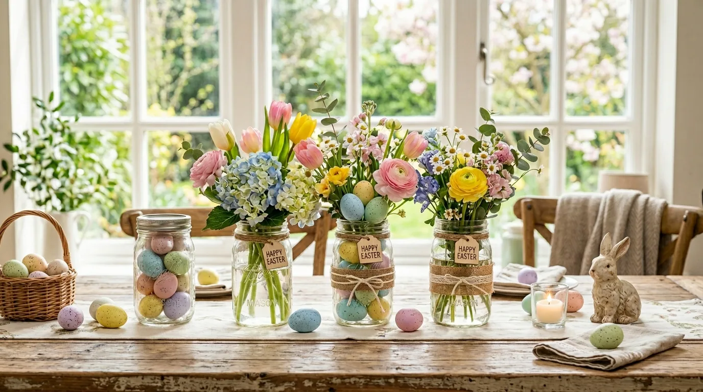 Mason Jar Easter Centerpiece for 10 farmhouse easter decor ideas you'll love